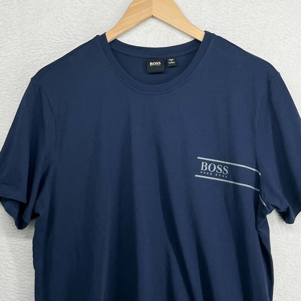 HUGO BOSS Shirt Mens L Logo Basic Tee Crewneck Short Sleeve Jersey Cotton Blue